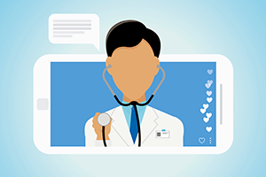 graphic representing a telehealth visit on a smartphone